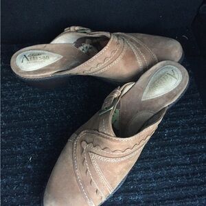 Clarks Brown Artisan Mules